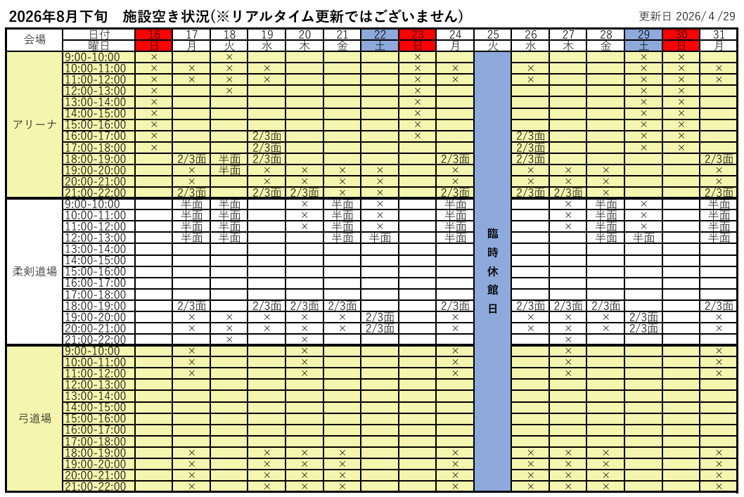 施設の空き状況