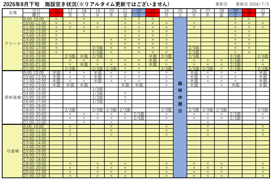 施設の空き状況