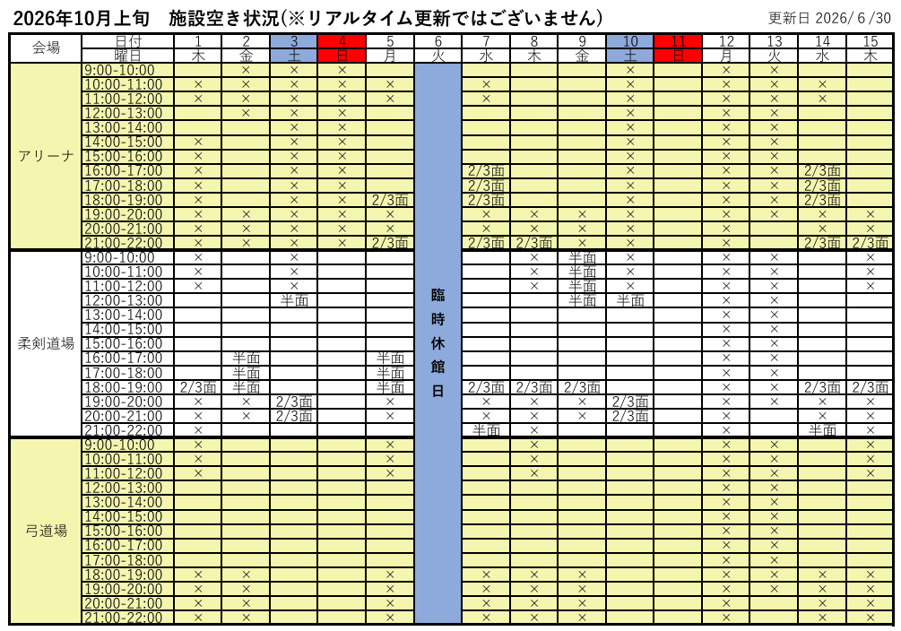 施設の空き状況