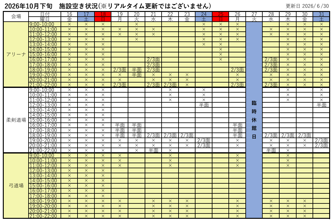 施設の空き状況