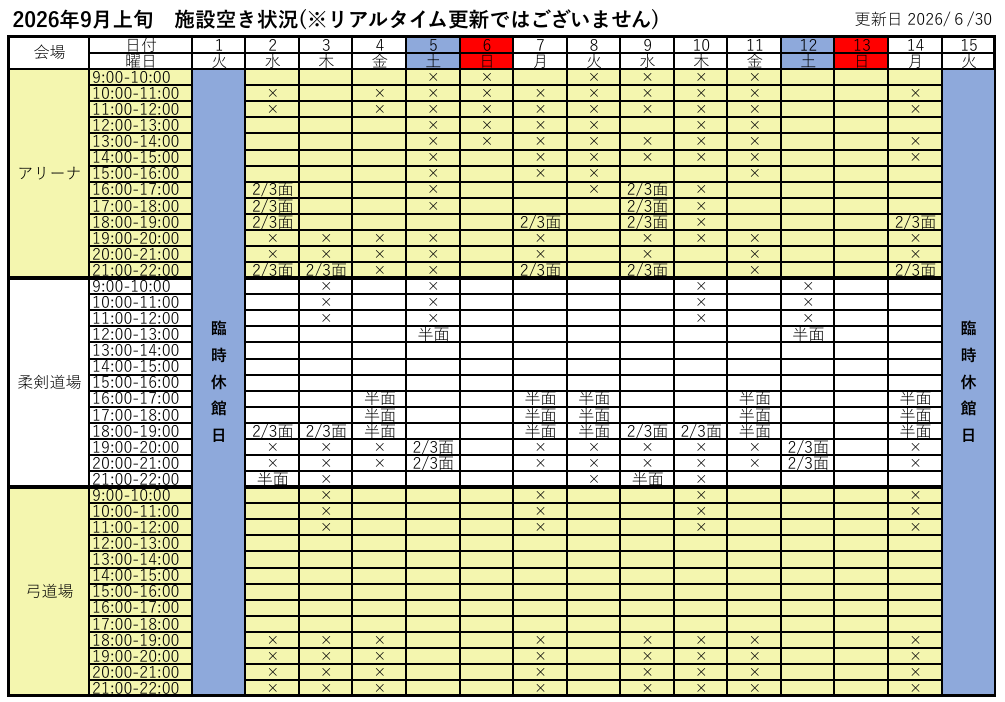 施設の空き状況