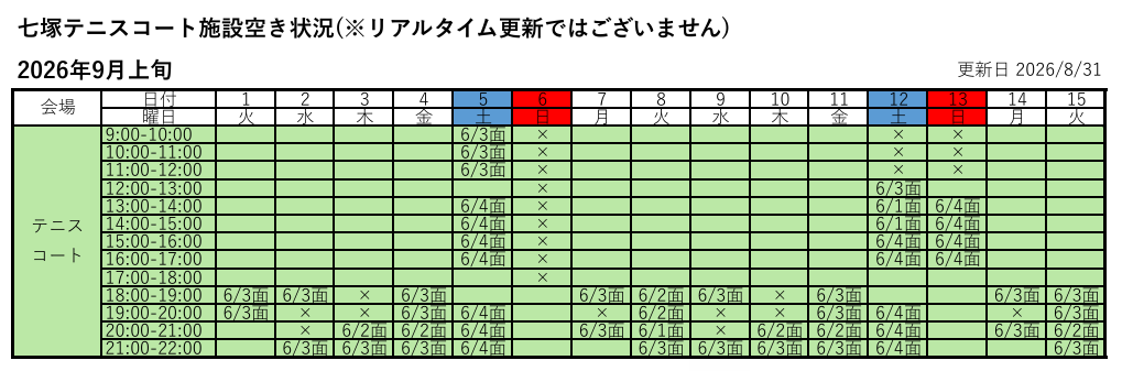 施設の空き状況
