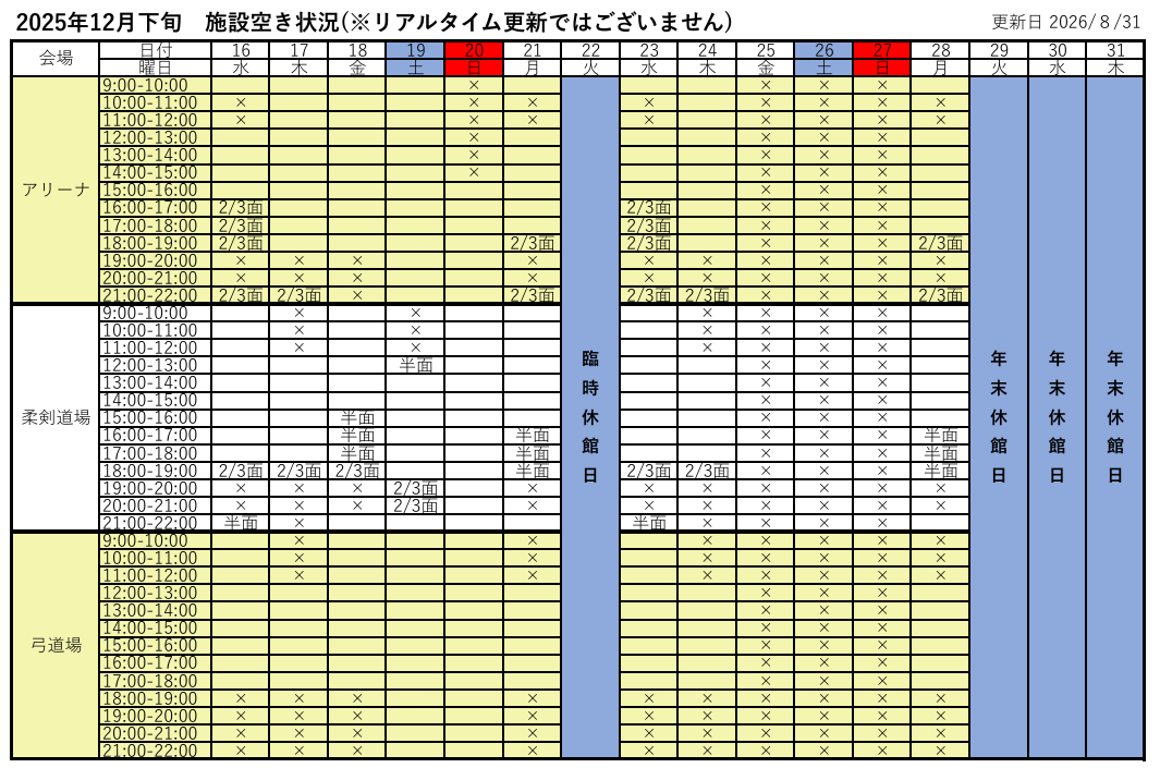 施設の空き状況