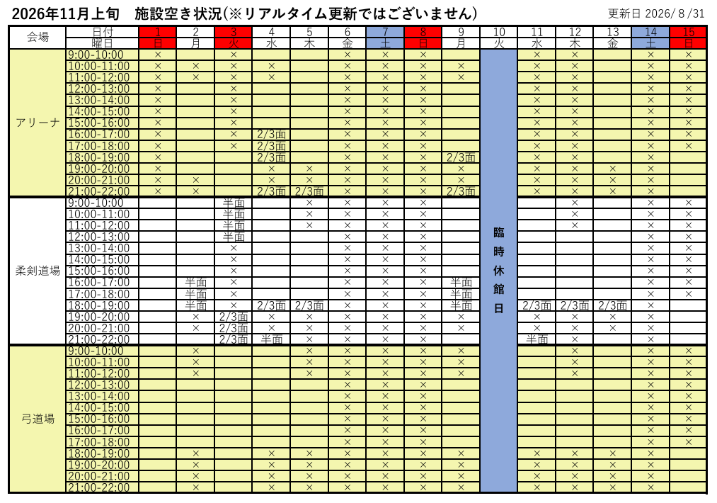 施設の空き状況