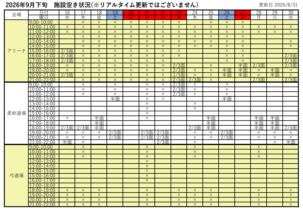 施設の空き状況