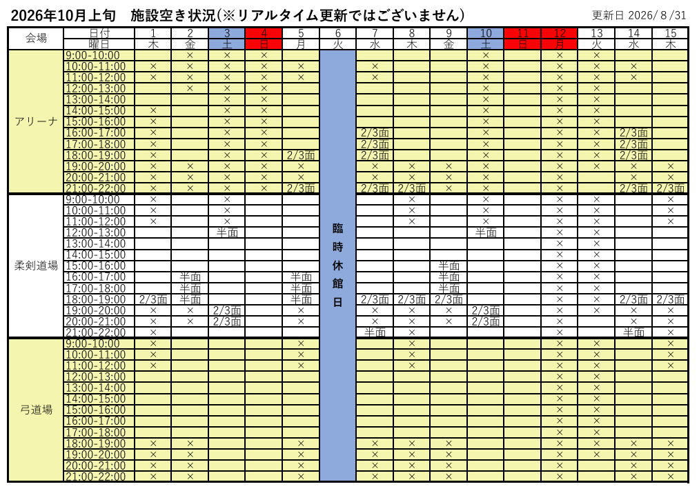 施設の空き状況