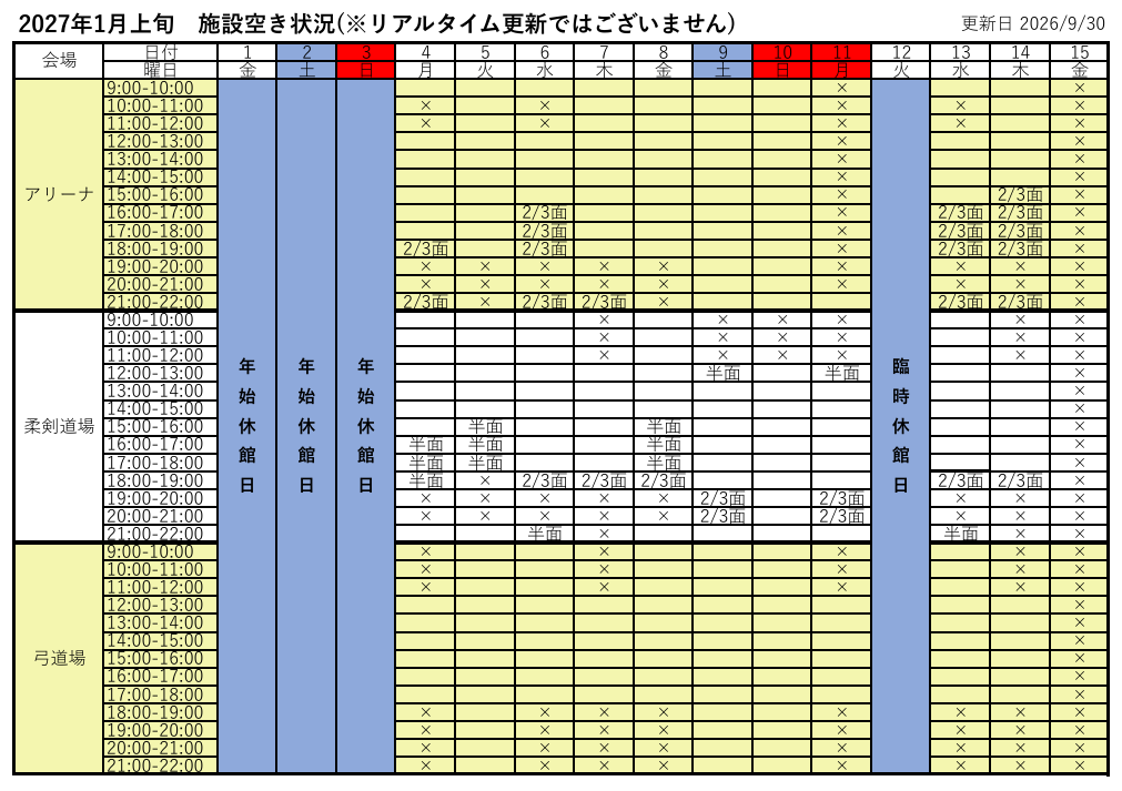 施設の空き状況