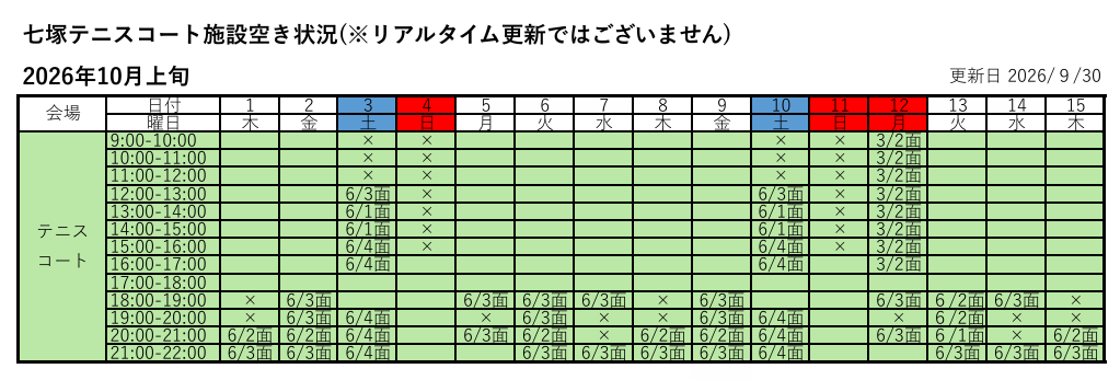 施設の空き状況