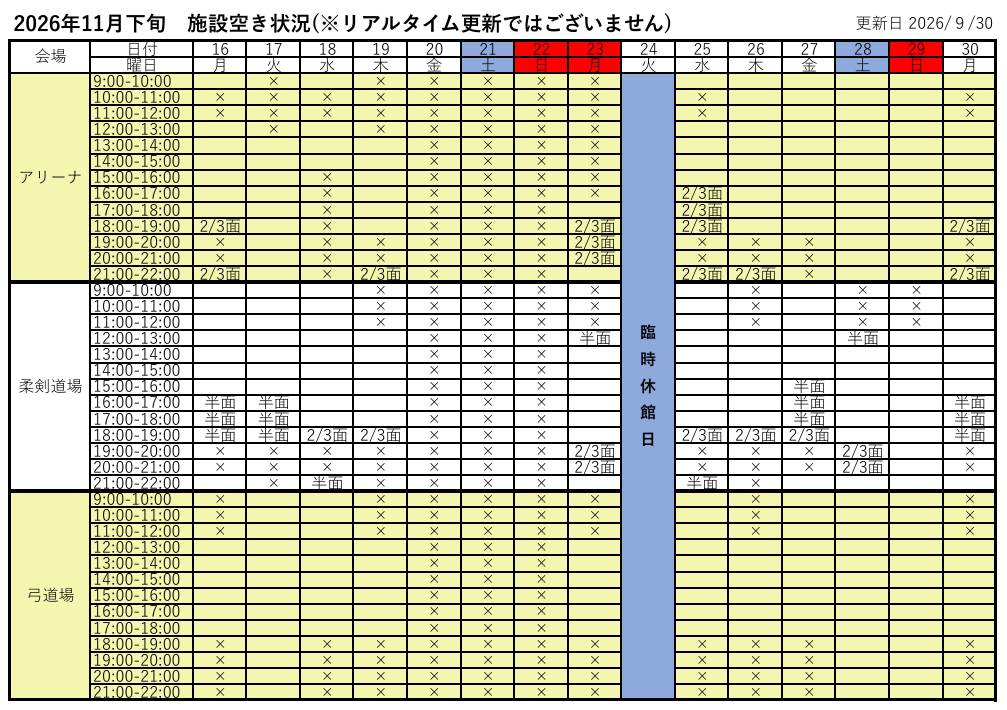 施設の空き状況